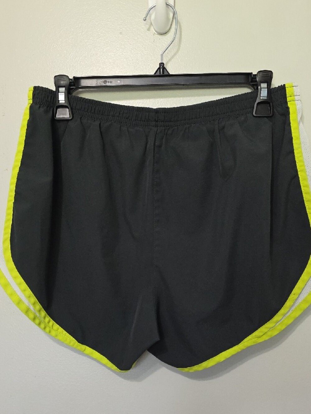 Nike Women's Black Athletic Shorts with Neon Yellow Trim - Picture 2 of 3
